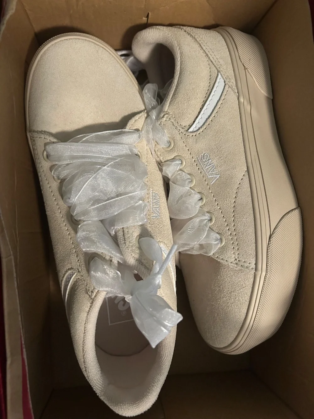 Vans White and Beige Suede Platforms - Brand New
